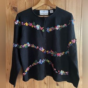 Vintage Marisa Christina Cardigan 2002 Xmas Christmas Collection Button Jingles